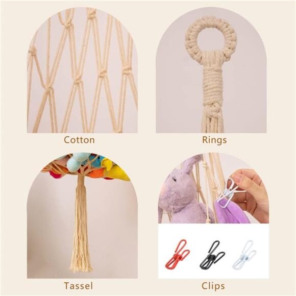 Stuffed Animal Net or Hammock Macrame Toy Display- 6.5ft H,One Hook! - Picture 5 of 7